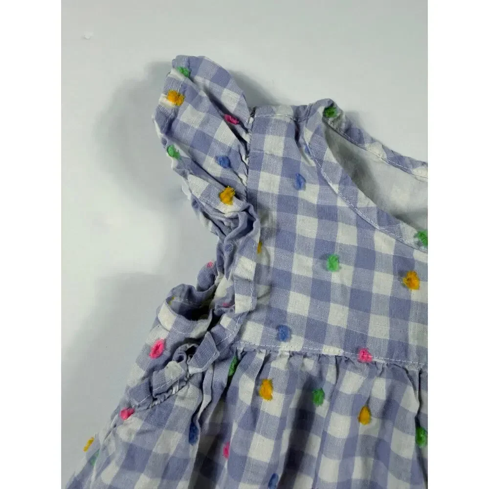 Gap Gingham Embroidered Swiss Dot Flutter Sleeve Top Size 3 Years